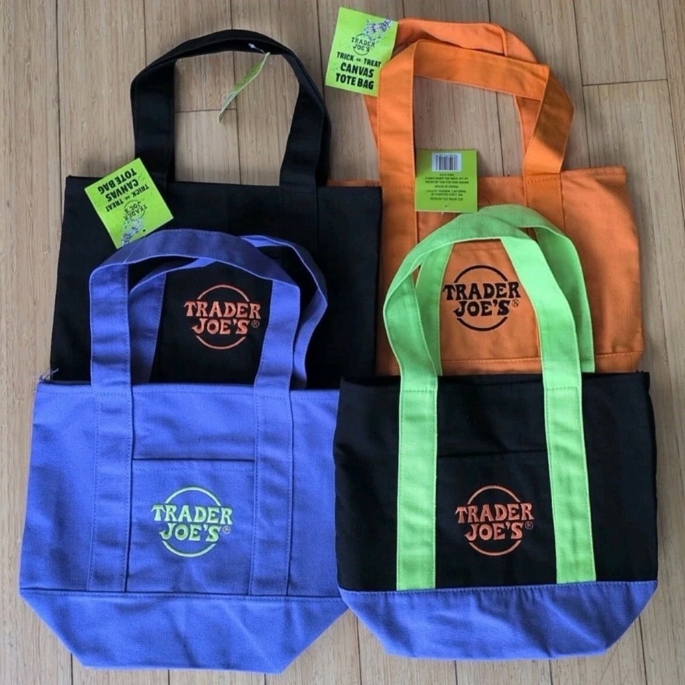 🎃 Trader Joes Mini Canvas Tote Bag Set of 4 Halloween Trick or Treat FAST SHIP